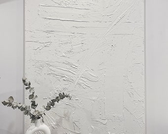 Large White Textured Canvas Painted Painting 3D Abstract Modern Art Minimalist Home Wall Decor