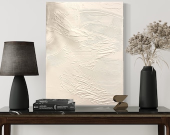 Large White Textured Canvas Custom Painted Painting 3D Abstract Modern Art Minimalist Old Money Home Wall Decor