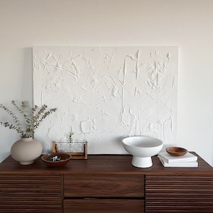 Grande toile texturée blanche, peinture 3D, art moderne abstrait, décoration murale minimaliste pour la maison