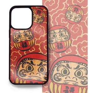 Japanese Daruma Doll Art Phone Case For Apple iPhone 14 13 12 11, Hard Plastic Case Cover, Red Iphone Case