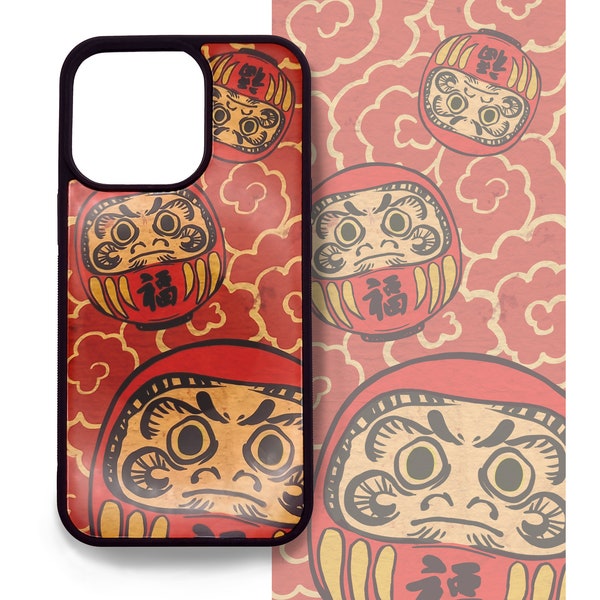 Japanese Daruma Doll Art Phone Case For Apple iPhone 14 13 12 11, Hard Plastic Case Cover, Red Iphone Case