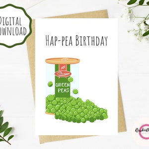 Happy birthday card, hap-pea birthday card, funny birthday card for him, birthday card for her, printable card, instant download