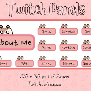 Twitch Cat Panels, About Me Panels, Pink Twitch Panels, Cute Panels, Twitch Streaming Panels, Instant Download, 12 Panels