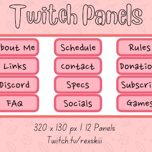 Twitch Panels, About Me Panels, Pink Twitch Panels, Twitch Starter Pack, Twitch Streaming Panels, Instant Download, 12 Panels