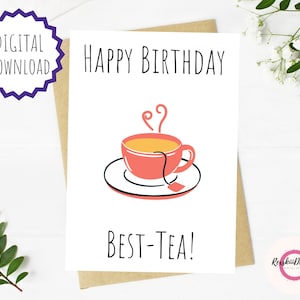 Cartão de aniversário para impressão, cartão de feliz aniversário, melhor chá, cartão de aniversário, cartão de aniversário engraçado, cartão de aniversário de trocadilho, aniversário de amigo, cartão de chá