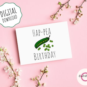 Printable Birthday Card, Hap-pea Birthday Card, Birthday Card, Funny Birthday Card