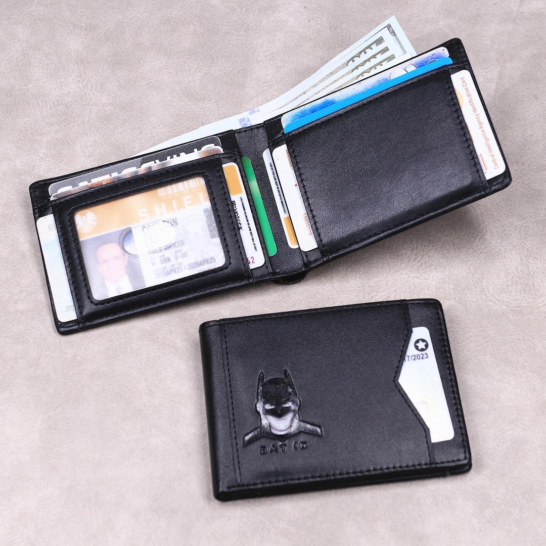 Slim Bifold Bat ID Wallet for Men With Cutout Superhero Face - Rfid ...