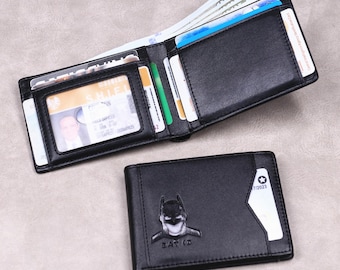 Slim Bifold Bat ID Wallet for Men with Cutout Superhero Face - Rfid Blocking - Multi Card Slots - Gift for Him