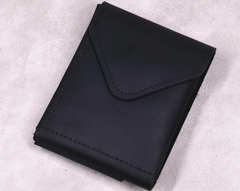 Full Grain Leather Cash Wallet for Men Slim Card Holder Flap Closure with Magnetic Button
