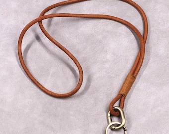 Cordón largo de cuero - Porta credencial para llaves - Cuerda redonda con llavero - Collar llavero de identificación para él