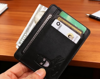 Fledermaus ID Brieftasche für Männer Schlanke Minimalistische Fronttasche Kartenhalter mit Cutout Superhero Face Eyes