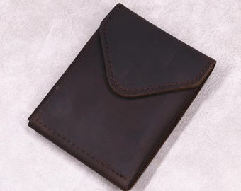 Full Grain Leather Cash Wallet - Slim Minimalist Front Pocket Card Holder for Men - Flap Closure