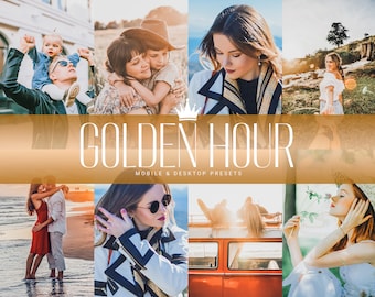 5 GOLDEN HOUR Mobile & Desktop Lightroom Sunrise Sunset Presets for Outdoor Glow, Bloggers Influencers