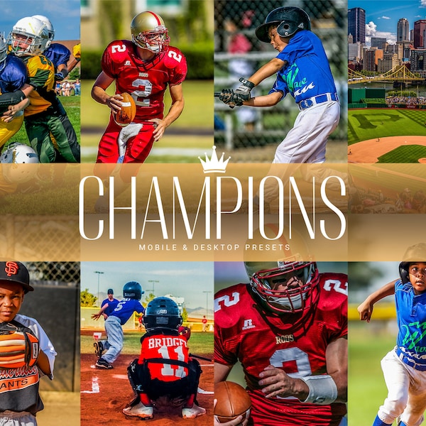 15 CHAMPIONS Mobile & Desktop Lightroom HDR Sports Presets Football Baseball Soccer Athletes