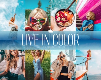5 LIVE IN COLOR Mobile & Desktop Lightroom Presets, Summer Travels, Spring Break, Getaway, Bloggers and Influencers