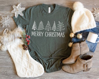 Merry Christmas Tree Shirt, Christmas Shirt, Christmas Tree Graphic Shirt, Cute Christmas Tees, Christmas Tree Design Shirt