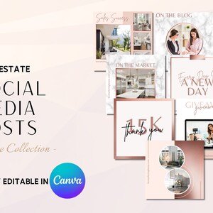 Rose gold collection, real estate template social media, instagram realtor branding, luxury realtor, canva template