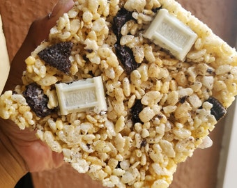 Cookies and Cream Rice Krispy Treats: Edible Gift, 6 Massive Squares