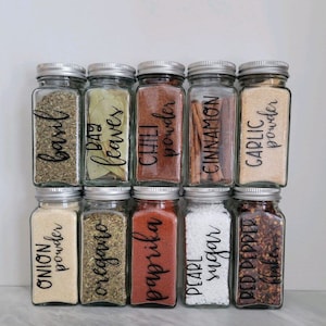 Spice Jar Labels. Vinyl Decals for Spice Jars. Custom Labels for Spice Jars. Multi-font Spice Labeling. Spice Organization. Vinyl Stickers.
