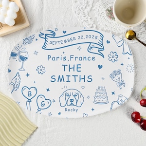 Custom Wedding Platter, Custom Family Name Platter, Personalized Serving Platter, Toile De Jouy Platter, Bridal Shower Newlywed Wedding Gift