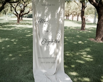 Custom Wedding Linen Welcome Sign, Personalized Fabric Sign for Bridal Shower, Engagement Party Sign, Modern Wedding Banner, Ceremony Decor