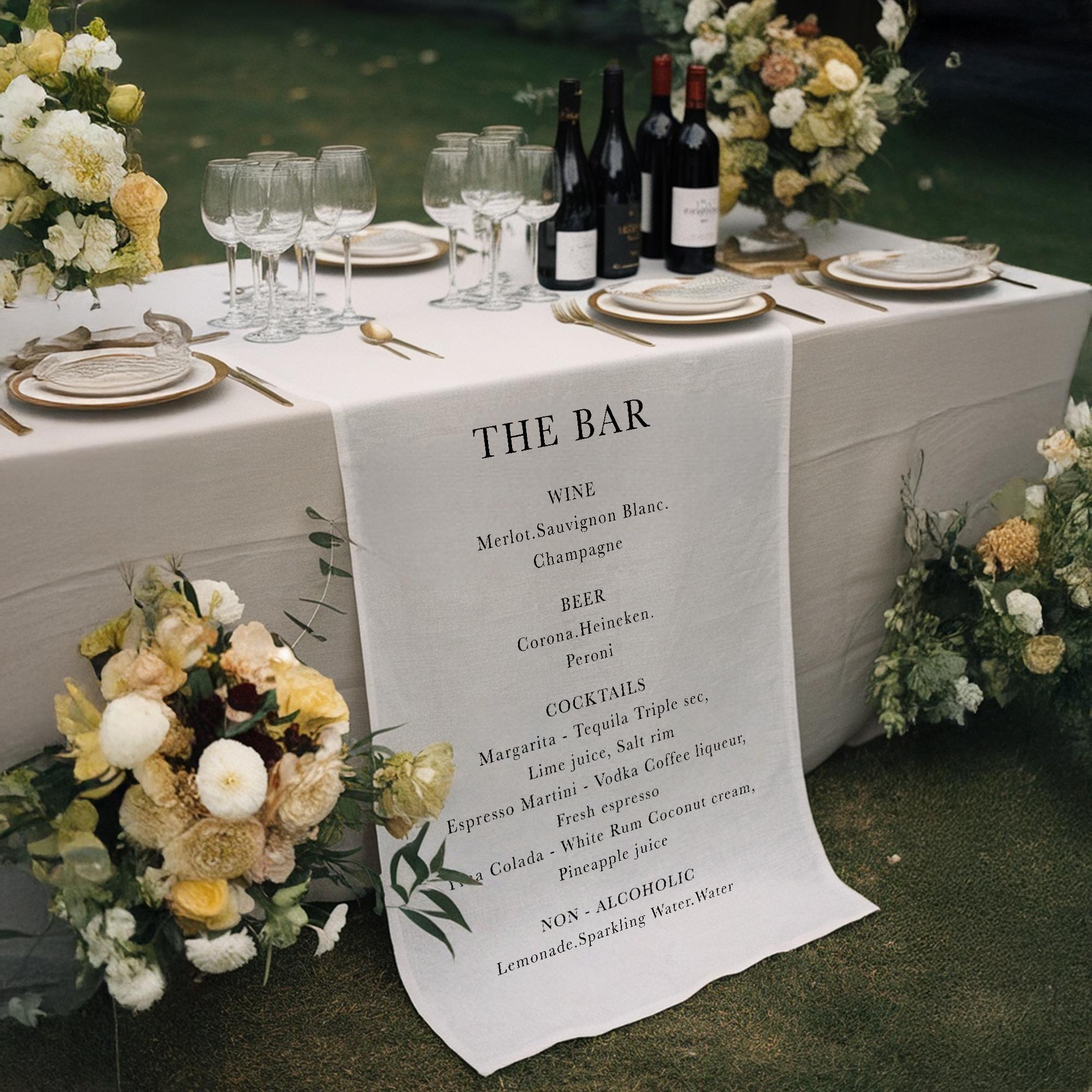 Fabric Bar Sign | Custom Linen Bar Menu Sign | Minimalist Wedding Bar Sign | Personalized Cocktail List Sign for Wedding or Party Décor
