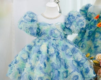 Blue Mesh Dress | Summer Dress | Princess Dress | Fluffy Dress | Baby Fluffy Mesh Dress | Tulle Dress | Fashionable Dress | Lace Dress |