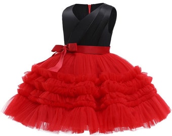 Robe noire rouge | Robe d'anniversaire fille | Robe de demoiselle d'honneur | Robe tutu | Robe de danse | Robe genou fille | Robe courte en tulle| Robe bouffante |