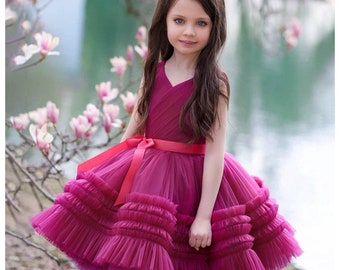 Magenta Dress | Birthday Girl Dress | Flower Girl Dress | Tutu Dress | Dance Dress | Knee Girl Dress | Short Tulle Dress| Puffy Dress |