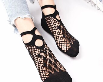 Fishnet Black Mesh Socks Ankle Short Lace | Mesh Ankle Socks | Sheer Socks | Ankle Socks | Sweet Black Transparent Short Socks |