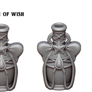 May include: A gray, detailed, ceramic bottle with a star, bow, and wings. The bottle is labeled "POTION OF WISH".