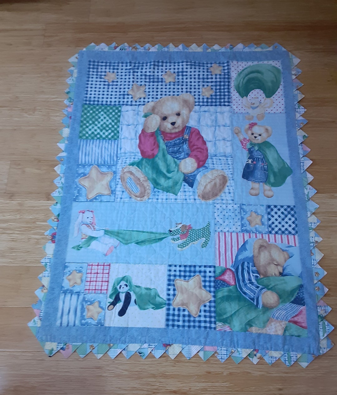 Blue Jean Teddy Bear Baby Quilt Etsy