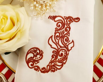 Elegant Monogram Font (Letter 'J'), Machine Embroidery, Personalized Christmas Napkins, Personalized Holiday Gift, Wedding Napkin Font