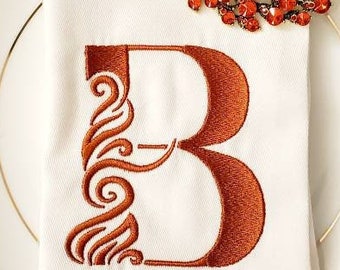 Embroidered Monogram Letter B, Embroidery Font Design File, Machine Embroidery Design, Wedding Linen Design, Dinner Party Linen Design