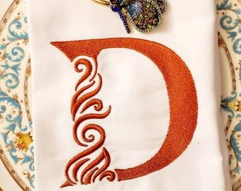 Embroidered Monogram Letter D, Embroidery Font Design File, Machine Embroidery Design, Wedding Linen Design, Dinner Party Linen Design