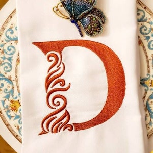 Embroidered Monogram Letter D, Embroidery Font Design File, Machine Embroidery Design, Wedding Linen Design, Dinner Party Linen Design