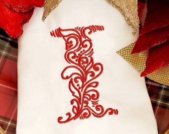 Machine Embroidery Monogram (Letter I), Single Letter I Font, Personalized Christmas Napkins, Personalized Holiday Gift, Wedding Napkin Font
