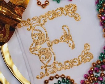 Fuente de monograma elegante (letra 'E'), bordado de máquina, fuente de servilleta de boda, regalo de vacaciones personalizado
