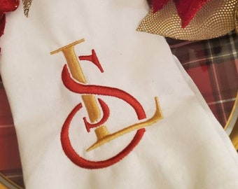 Embroidered Monogram Letters SL, Embroidery Font Design File, Machine Embroidery Design, Wedding Linen Design, Dinner Party Linen Design