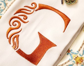 Embroidered Monogram Letter G, Embroidery Font Design File, Machine Embroidery Design, Wedding Linen Design, Dinner Party Linen Design