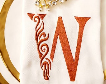 Embroidered Monogram Letter W, Embroidery Font Design File, Machine Embroidery Design, Wedding Linen Design, Dinner Party Linen Design