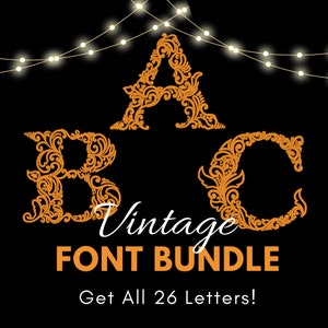 Vintage Monogram Embroidery Font Bundle, Machine Embroidery Design, Elegant Monogram Embroidery,  All 26 Embroidery Letters, Wedding Fonts