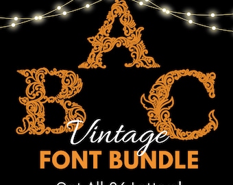 Vintage Monogram Embroidery Font Bundle, Machine Embroidery Design, Elegant Monogram Embroidery,  All 26 Embroidery Letters, Wedding Fonts