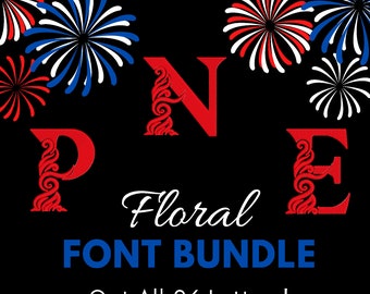 Machine Embroidery Design Bundle, Elegant Floral Monogram Letters - All 26 Letters, Embroidery Font Design Files, Wedding Floral Font Bundle