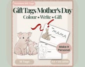 Mother’s Day Gift Tags Printable | Colouring Tags from Kids | Soft Baby Animal Gift Tags | Meaningful Gift from Child | A4 + US Letter PDF