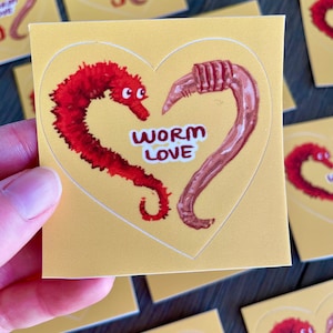 worm love sticker | worm on a string earthworm saninmint