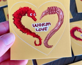 worm love sticker | worm on a string earthworm saninmint