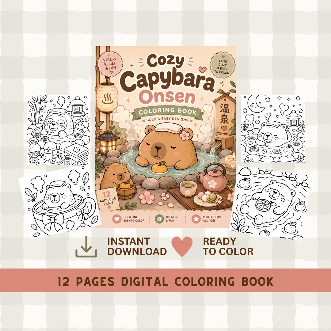 Capybara Coloring Book for Adults & Kids – Cute Kawaii Animals Coloring ...