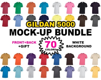 Gildan Mockup Bundle, Gildan 5000, G5000, Mock Up Weißer Hintergrund, Shirtfarben, Mock-up Herren Unisex, Designvorlage, Tshirt Mockup Bundle