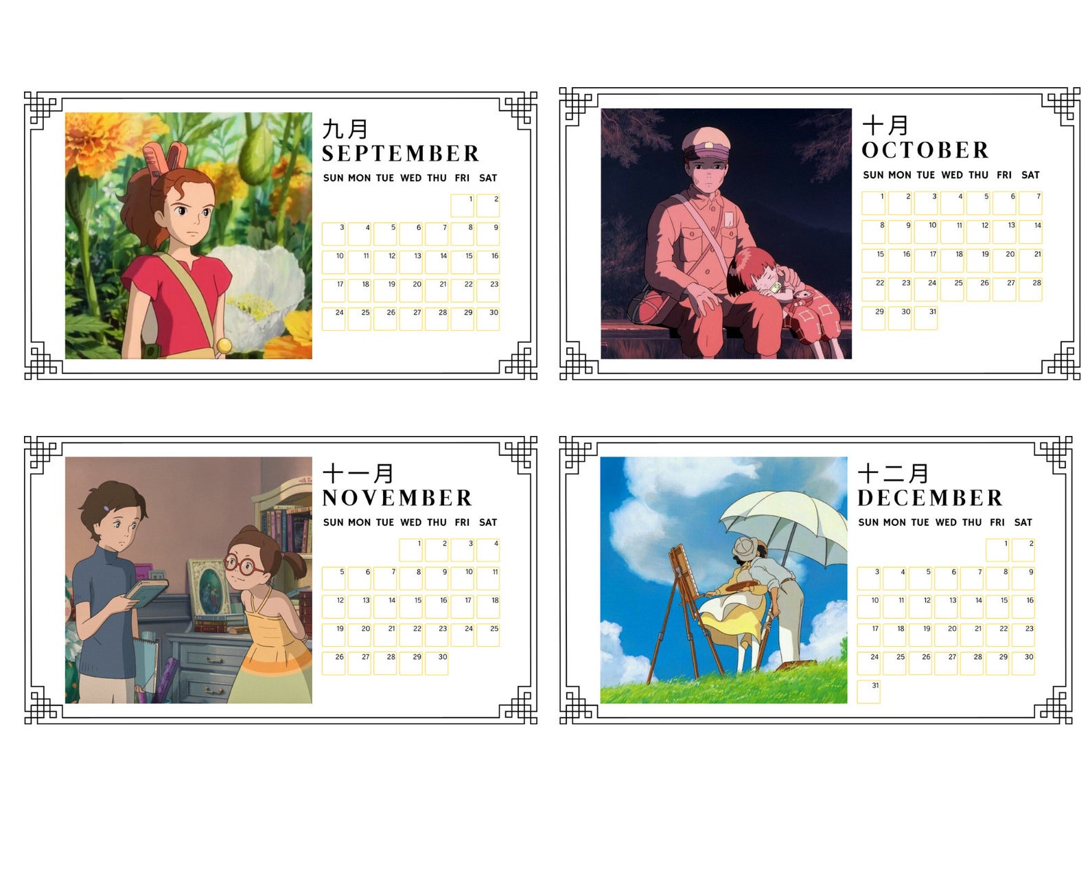 Studio Ghibli Calendar 2023 / Canva Template / Size 1920x1080 Etsy UK